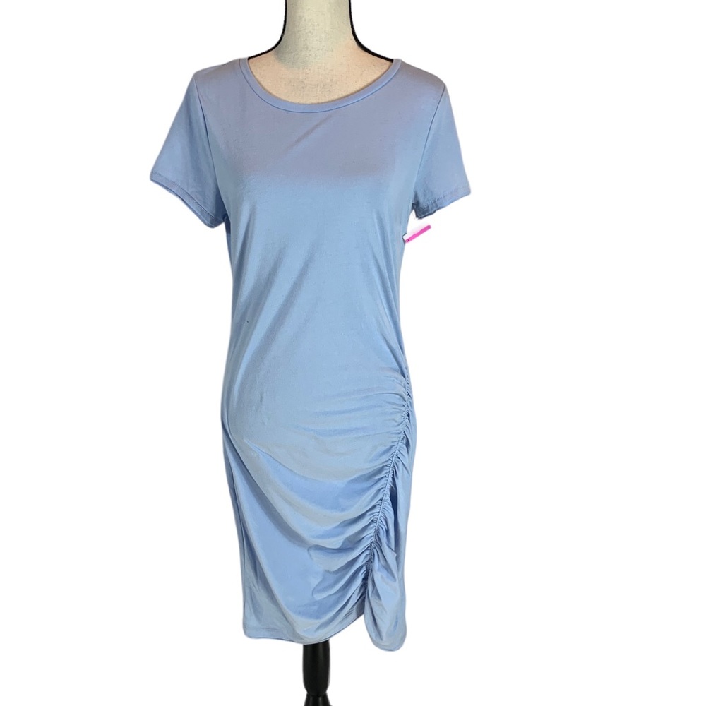 Melrose and Market Short Sleeve Side Ruched T- Shirt Dress - Blue - Medium